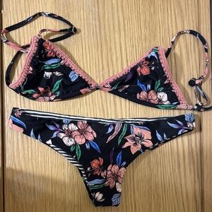 ROVE Black Floral Crochet-Trim Bikini — Pink, Green, Blue